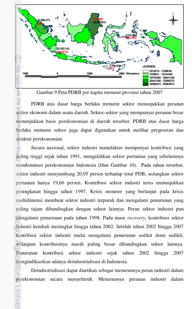 Gambar 9 Peta PDRB per kapita menurut provinsi tahun 2007 