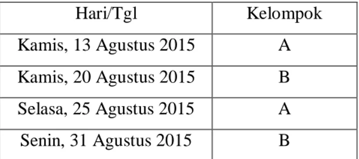 Tabel 1. Jadwal Mengajar di TK PKK 49 Mangunan 