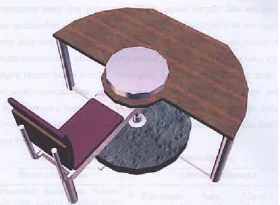 Gambar 4. Meja dan Kursi Rancangan Lama Tampak Perspektif (3D)  (Sumber: Febrianti,  2009) 