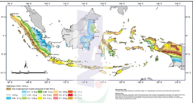 Gambar II.10 Peta Wilayah Gempa Indonesia Berdasarkan Parameter PGA  (Sumber : SNI 1726-2012) 
