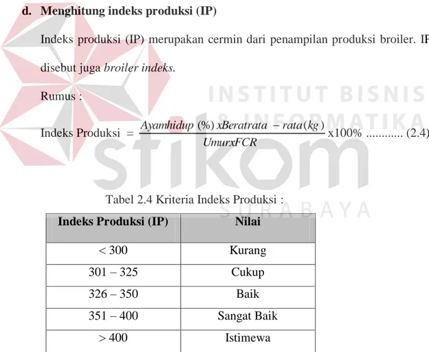 Tabel 2.4 Kriteria Indeks Produksi :  Indeks Produksi (IP)  Nilai 