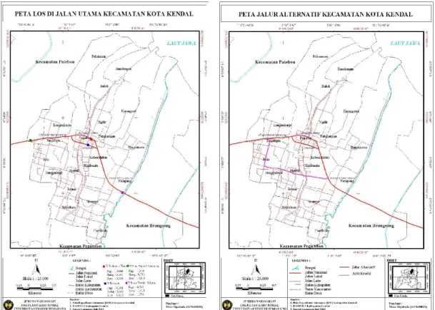 Gambar 1. Peta Tingkat Pelayanan Jalan di Jalan  Gambar  2.  Peta  Jalur  Alternatif  Kecamatan  Kota  Utama Kecamatan Kota Kendal     Kendal 