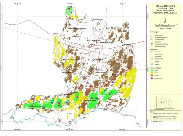 Gambar 1. Peta Hasil Kajian Calon LP2B dan LCP2B di Kota Sukabumi 