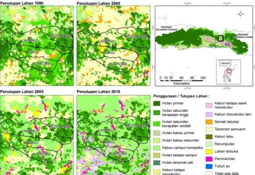 Gambar 3. Peta penggunaan dan tutupan lahan Klaster Tibawa periode 1990–2010 