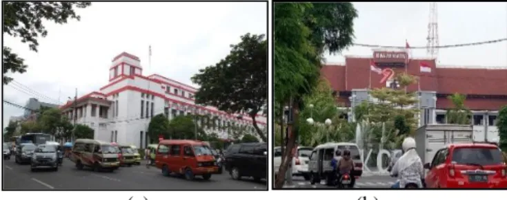 Gambar 2.  Beberapa Daya Tarik Wisata  Sejarah di Kota Surabaya, Balai  Kota (a) dan Gedung Internatio (b) 