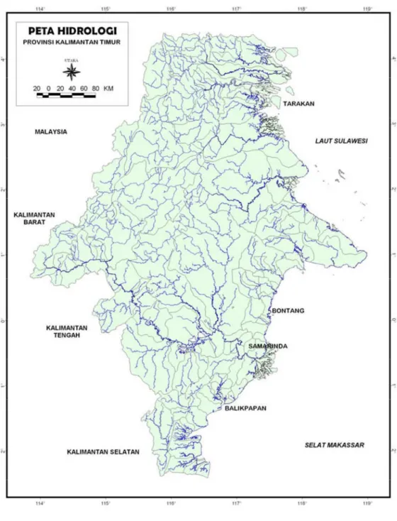 Gambar 3.1. Peta Hidrologi dan DAS di Wilayah Provinsi Kalimantan Timur dan Kalimantan Utara