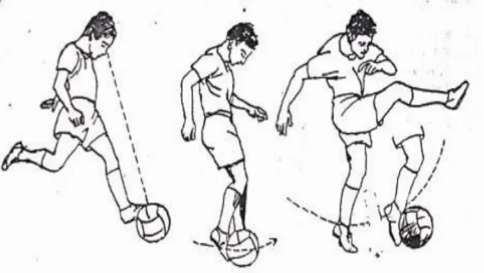 Gambar 2. Menendang dengan punggung kaki (Remmy  Muchtar, 1992: 31) 