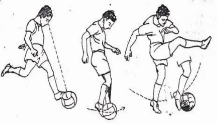 Gambar 4. Menendang dengan punggung kaki  (Remmy Muchtar, 1992: 31) 