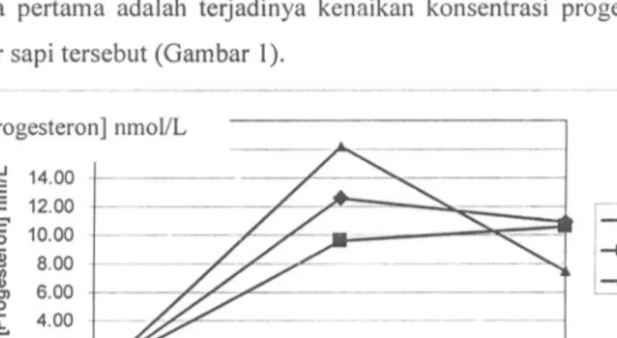 Gambar 1. Pola konsentrasi progesteron sapi hamil setelah lB.
