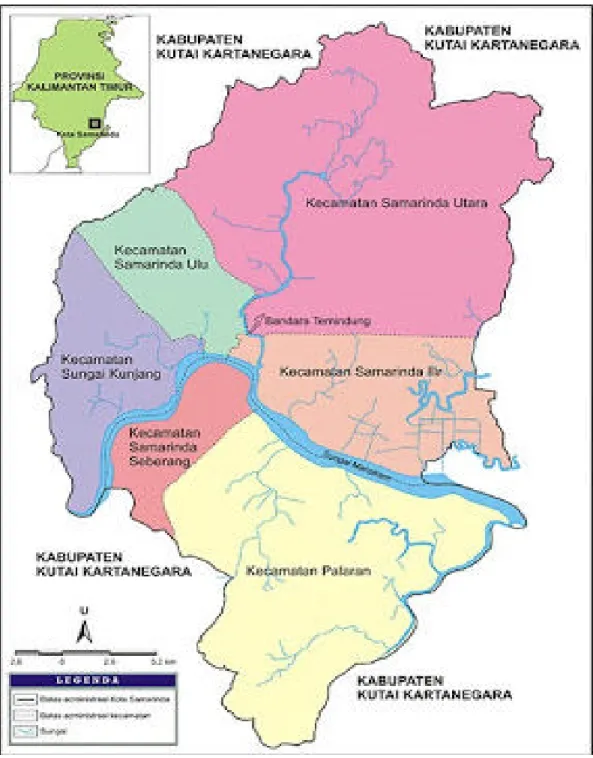 Gambar 2 .Peta Kota Samarinda dan Sekitarnya, Provinsi  KalimantanTimur. 