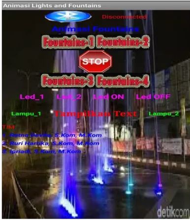 Gambar 5. Tampilan Smartphone Arduino Mega Push Button Smartphone  Led  Seven Segment Motor Servo Pompa Air Panel Led Matrix Modul MP3 Speaker Lampu Bluetooth HC-06 