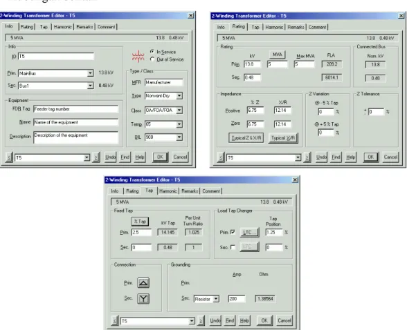 Gambar 26. (kiri atas ) info page transformator  – (kanan atas) rating  page transformator  (bawah)Tap transformator page  
