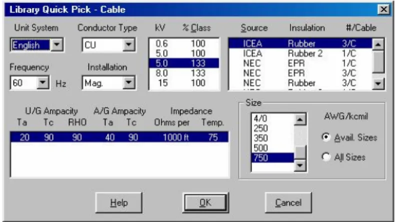 Gambar 29. Contoh input data impedansi kabel  dari library ETAP PowerStation 