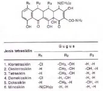 Gambar 3. Struktur kimia golongan tetrasiklin.