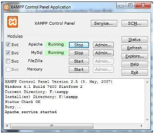 Gambar II.4 Jendela XAMPP Control Panel Application 