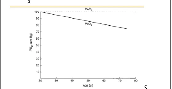 Gambar  4.  Penurunan  PaO 2   dan  peningkatan  AaDO 2   sesuai  dengan  pertambahan    usia 