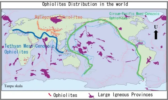 Gambar 1.  Distribusi Ofiolit di Seluruh Dunia (Kadarusman, 2001) 