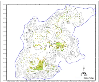 Gambar 13. Distribusi titik bor dengan indikasi perulangan profil laterit di Pulau Gee