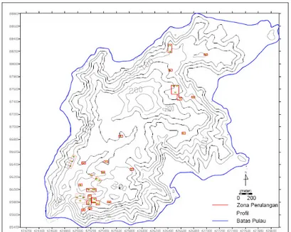 Gambar 14. Distribusi titik bor dengan indikasi perulangan profil laterit di Pulau Gee