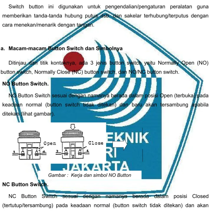 Gambar :  Kerja dan simbol NO Button Switch
