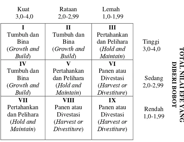 Gambar 4. Matriks Internal-External (David, 2002). 