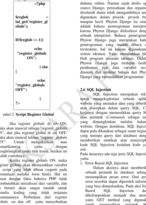 tabel 2  Script Register Global 
