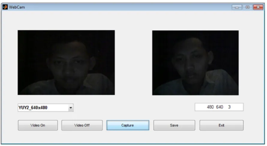 Gambar di bawah ini merupakan gambar hasil running dari &#34;Aplikasi untuk Mengambil Gambar Melalui Webcam&#34;.