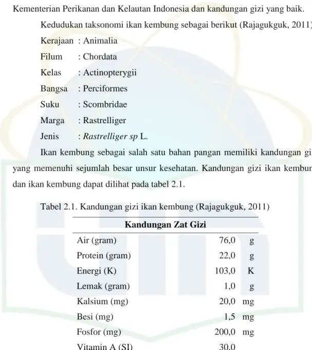 Tabel 2.1. Kandungan gizi ikan kembung (Rajagukguk, 2011)  Kandungan Zat Gizi 