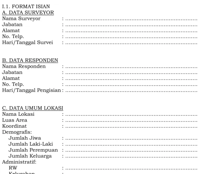 Tabel 1. Format Isian Pendataan Identifikasi Lokasi Perumahan Kumuh Dan  Permukiman Kumuh 