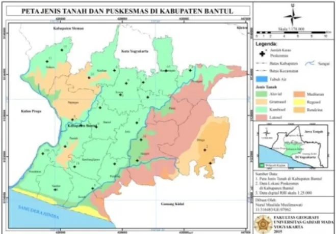 Gambar  5.8  Peta  Hubungan  Persebaran  Penyakit  Kecacingan  STH  dengan  Karakteristik  Tanah  di  Kabupaten Bantul 