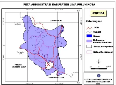 Gambar 2  Peta lokasi penelitian Kabupaten Lima Puluh Kota Provinsi Sumatera Barat.  
