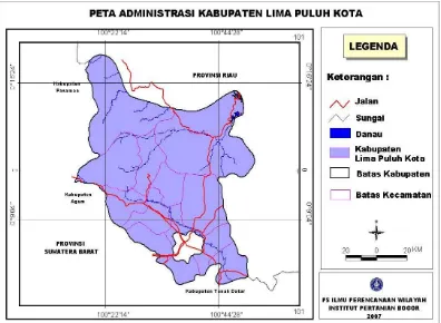 Gambar 2  Peta lokasi penelitian Kabupaten Lima Puluh Kota Provinsi Sumatera Barat.  
