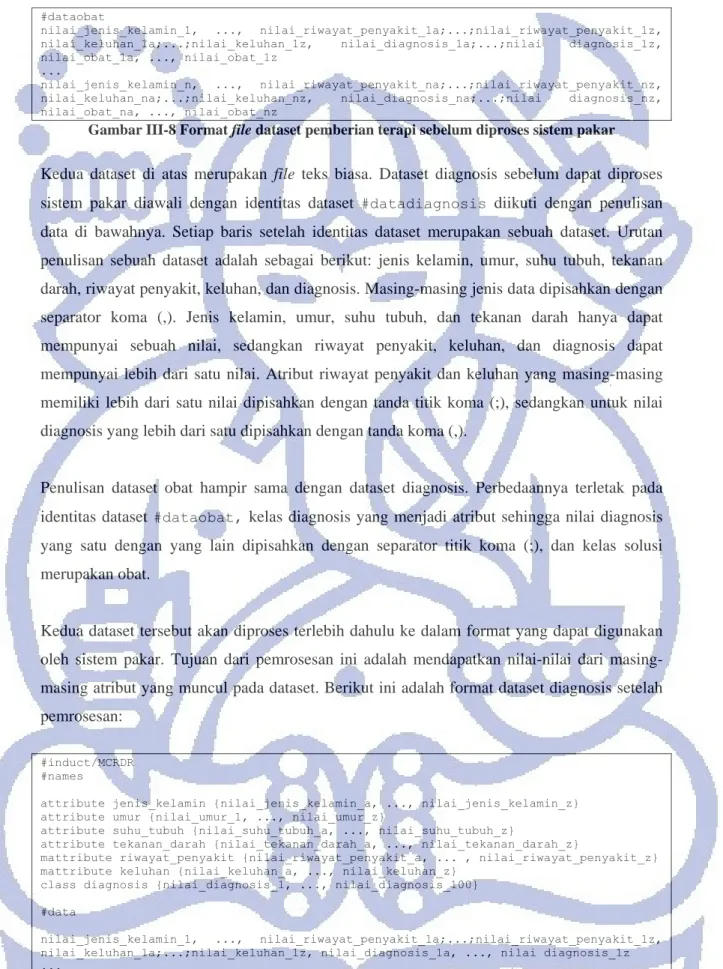 Gambar III-8 Format file dataset pemberian terapi sebelum diproses sistem pakar 