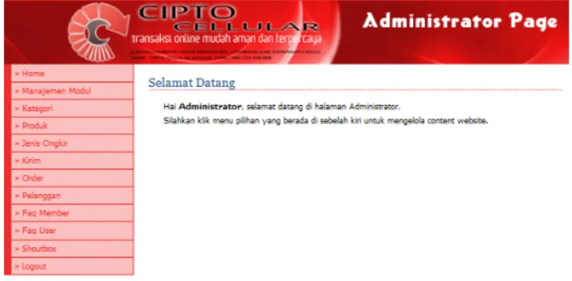 Gambar 4.5 Tampilan Halaman Utama Admin 