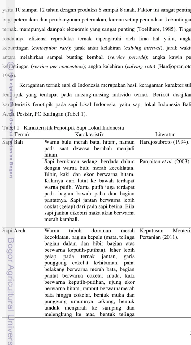 Tabel 1.  Karakteristik Fenotipik Sapi Lokal Indonesia 