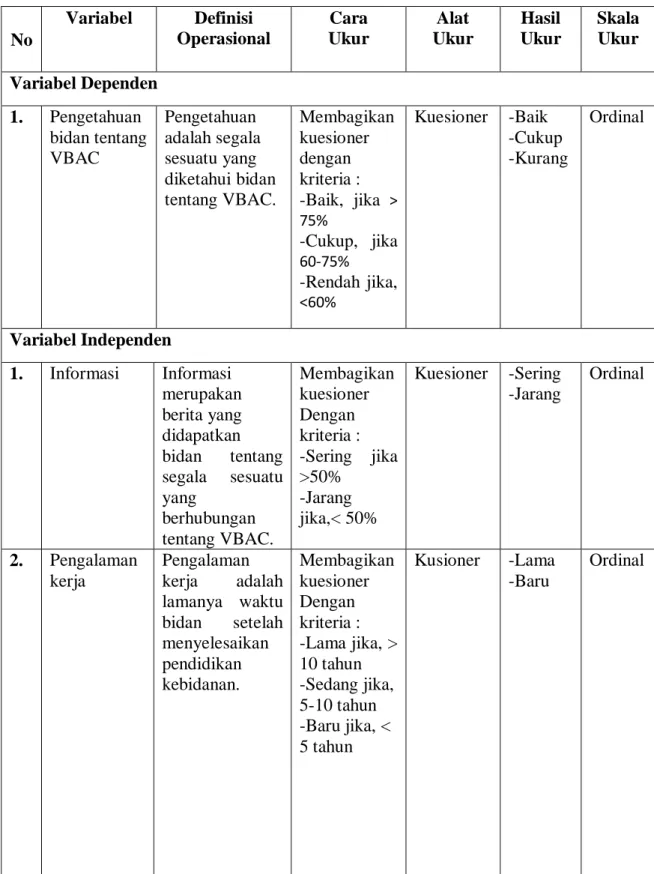 Tabel 3.1 Definisi Operasional 