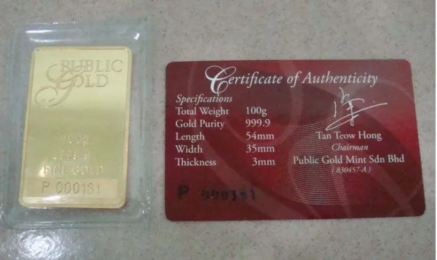 Gambar 15 : Gold bar 100 gram Public Gold 