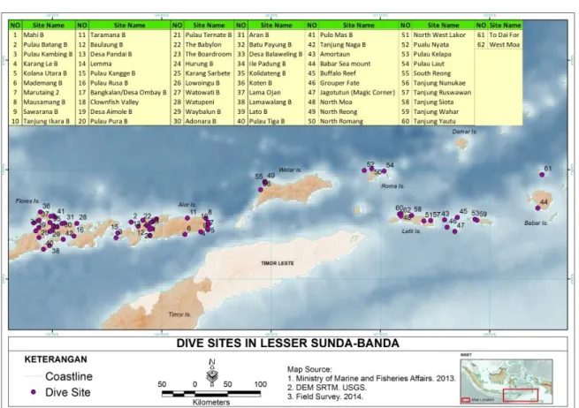 Gambar 1. Peta lokasi survei ekologi di Kab. Flores Timur, Alor dan Maluku Barat Daya