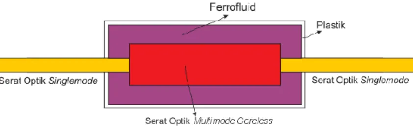 Gambar 3.3 Desain sensor arus AC berbasis serat optik SMS  menggunakan Ferrofluid 