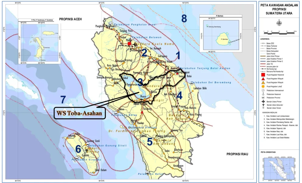 Gambar 2.1. Peta Kawasan Andalan Provinsi Sumatera Utara dalam WS Toba-Asahan
