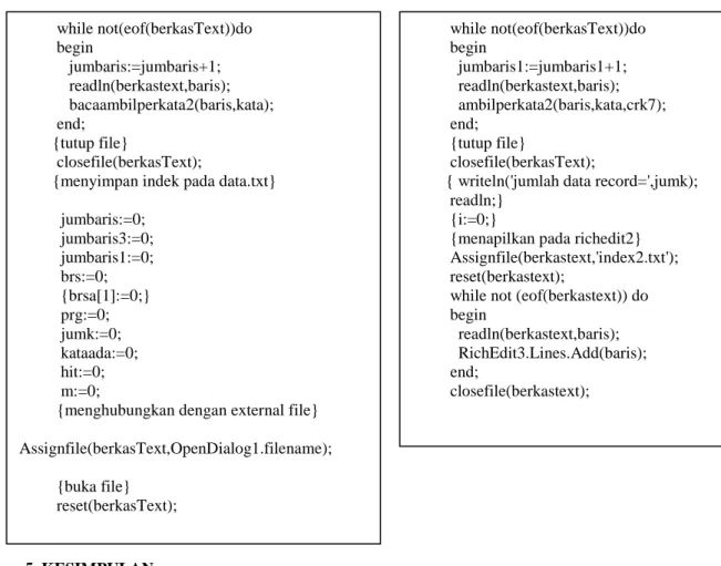 Tabel 2 source code baca pemotongan berkas teks 