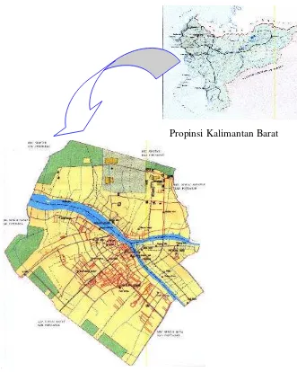 Gambar 1.  Peta lokasi penelitian (Sumber: Bappeda Kota Pontianak 2003) 