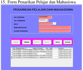 Gambar 16. Penarikan Pelajar dan Mahasiswa  16.  Form Laporan Data Pelajar-Mahasiswa 