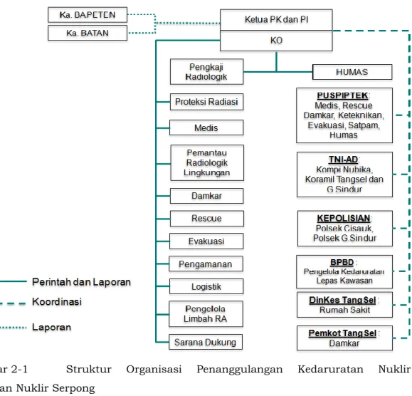 Gambar 2-1  Struktur  Organisasi  Penanggulangan  Kedaruratan  Nuklir  Kawasan Nuklir Serpong 