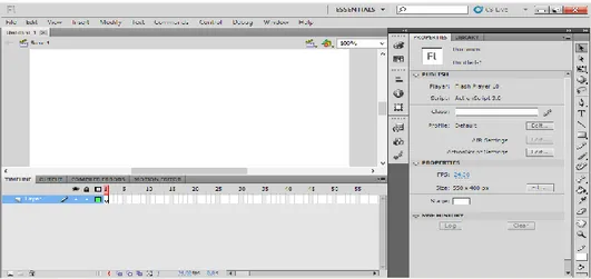 Gambar II.9. Tampilan Jendela program Adobe Flash Pro CS5.5  Sumber : (Madcoms Madium; 2012: 5)