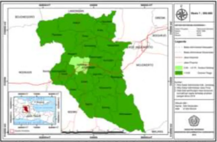 Gambar 1. Peta Rasio Konsumsi Normatif Per Kapita  Terhadap Produksi Pangan Kabupaten Jombang 
