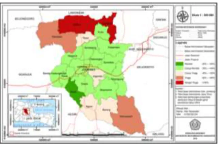 Gambar 2. Peta Persentase Penduduk Hidup di Bawah  Garis Kemiskinan Kabupaten Jombang Tahun 2015