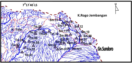 Gambar 9 Peta rencana jaringan sabodam mikro alur sungai  di DAS Dieng  satu  kejadian  banjir  yang  menghasilkan  aliran 