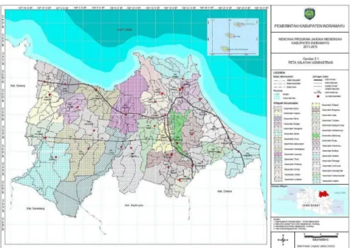 Gambar 1  Peta wilayah administrasi kabupaten Indramayu  Sumber : RPJMD Kabupaten Indramayu 2011-2015