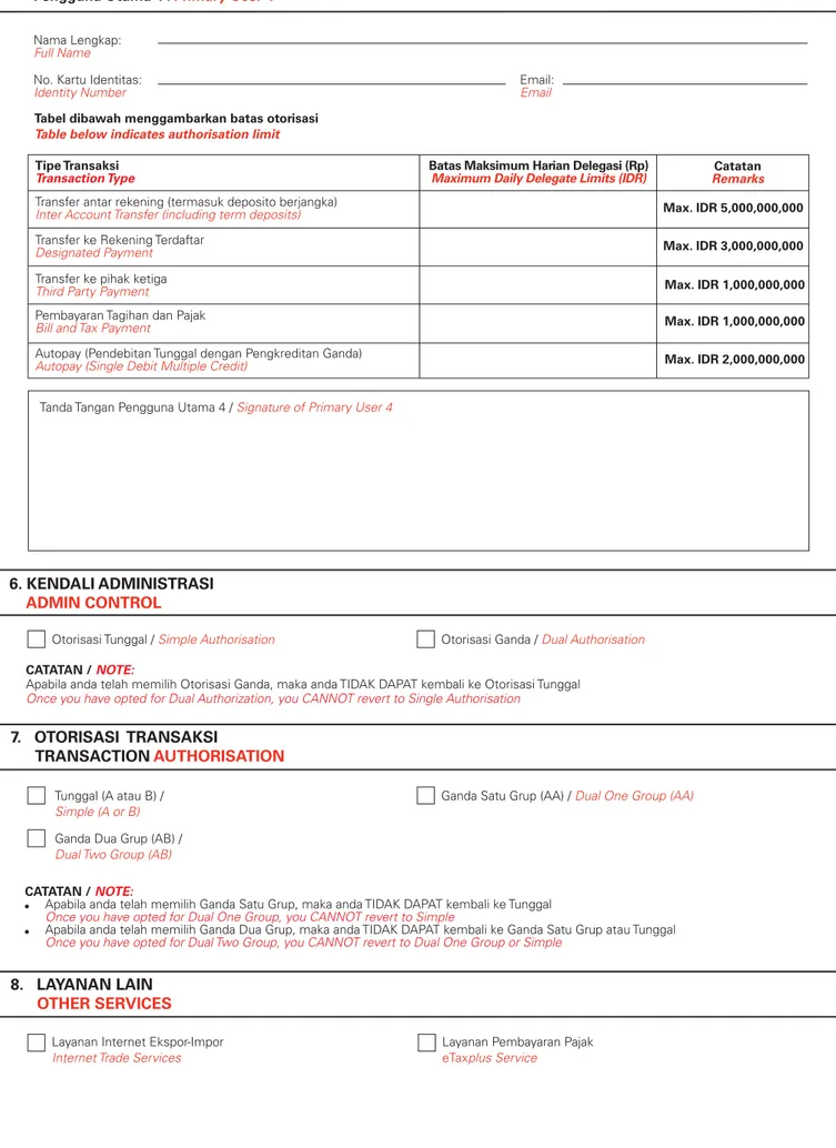 Tabel dibawah menggambarkan batas otorisasi Table below indicates authorisation limit